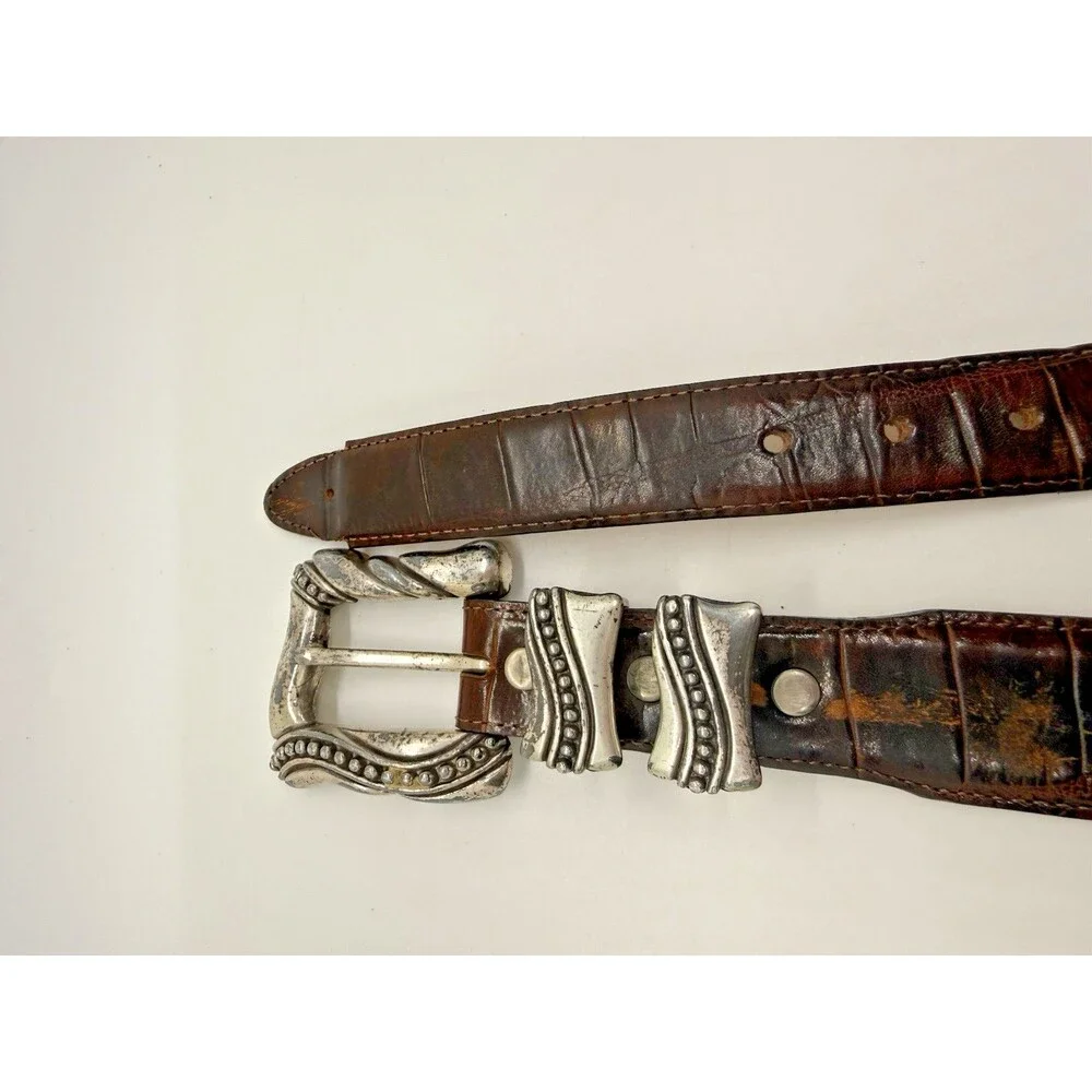 Onyx by Brighton Leather Belt Size 28 Brown 1993 Western 19809 Ornate‎ Buckle